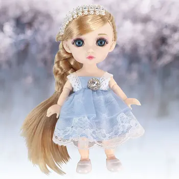 1/12 blyth 16cm BJD Doll Makiažas Mėlynos Akys Modeliavimas Blakstienų Mielas snieguolė Lėlės su Mados Suknelė 