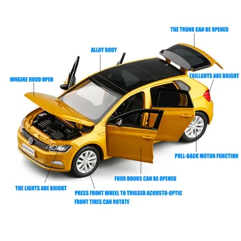 1:32 Volkswagen-polo VW pusl Hečbekas automobilio modelį diecast lydinio žaislas vaikams dovanų garso, šviesos, mini automobilių surinkimo nemokamas pristatymas