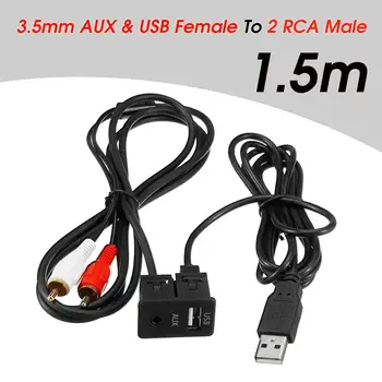 1.5 M, 3,5 mm USB AUX Stereo Kabelis Moteris 2 RCA Male Automobilių Valtis Ta Flush Mount ABS Automobilių Elektronikos Priedai