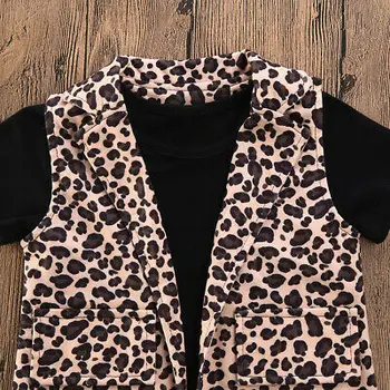1-6y Bamblys Baby Girl drabužių rinkinys Leopardas 3pcs Komplektus Rankovių Megztinis trumpomis Rankovėmis T-shirt Užtrauktukas Trumpas Ziajać Drabužių Rinkiniai