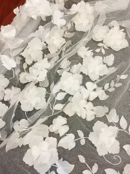 1 Kiemas 3D Pilna Žiedų Gėlių Tiulio Nėrinių Audinio Blush Off Baltos spalvos , Minkštas Tiulis Vestuvių Suknelė Nuotakos Suknelę, Promenadzie Suknelė Audinys