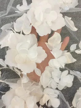1 Kiemas 3D Pilna Žiedų Gėlių Tiulio Nėrinių Audinio Blush Off Baltos spalvos , Minkštas Tiulis Vestuvių Suknelė Nuotakos Suknelę, Promenadzie Suknelė Audinys