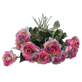 10 vnt Latekso Nekilnojamojo Touch Rose Dekoro Rose Dirbtinės Gėlės Šilko Gėlės, Gėlių Vestuvių Puokštė Namuose Šalis Dizainas Gėlės Vaivorykštė