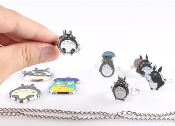 10 vnt./set Anime Totoro Cosplay piršto žiedą, karoliai keychain Metalo Core Dovanos, Dėžutės, Pakavimo