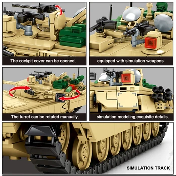 1052PCS MUMS M1A2 Abrams Pagrindinis Tankas Kariniai Blokai WW2 Plytų Armijos Kareivis Duomenys Žaislai Vaikams Vaikams