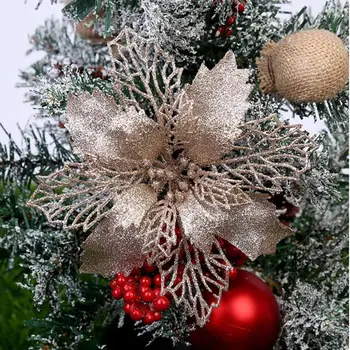 10vnt 15cm Kalėdų Poinsettia Blizgučiai Dirbtinių Gėlių Kalėdų Eglutės Kabinti Kalėdos Pakabukas Lašas Papuošalai Šalies Apdaila