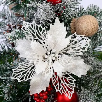 10vnt 15cm Kalėdų Poinsettia Blizgučiai Dirbtinių Gėlių Kalėdų Eglutės Kabinti Kalėdos Pakabukas Lašas Papuošalai Šalies Apdaila