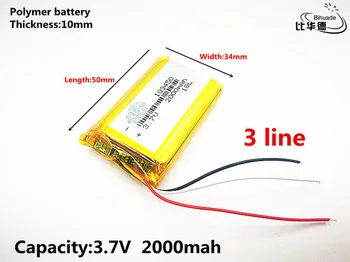 10vnt/daug 3 linijos Gera Qulity 3.7 V,2000mAH,103450 Polimeras ličio jonų / Li-ion baterija ŽAISLŲ,CENTRINIS BANKAS,GPS,mp3,mp4