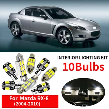 10x Balta Auto LED Lemputes, Interjero Rinkinys 2004 m. 2005 M. 2006 m. 2007 m. 2008 M. 2009 M. 2010 M. Mazda RX-8 RX8 Žemėlapis Dome Licencijos numerio ženklo apšvietimo Žibintas