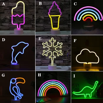 11 Stilių Led Neon Light Spalvinga Vaivorykštė Neoninis Ženklas, skirtą Kambarį Namuose Šalis Vestuvių Dekoro Kalėdų Dovana, Neoninės Lempos USB/Baterija