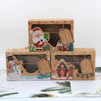 12Pcs Kraftpopieris Kalėdų Slapukas Dėžės Santa Claus Sniego Meduoliai su imbiero priedais Vyrų Kalėdų Saldainiai Dovanų talpinimo Bakas