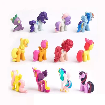12pcs Mano Mažai Pony Žaislai Vaivorykštė Vienaragis Mini Arklių PVC Veiksmų Skaičiai Sparkle Drakonas Lėlės, Žaislai Childrend Dovanos 2M01