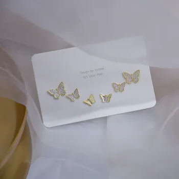 14 karatų tikro Aukso bižuterijos Crystal Butterfly Išskirtinį Mielas Stud Auskarai Moteris Atostogų Šalis Elegantiškas Vieną Rinkinį Auskarai