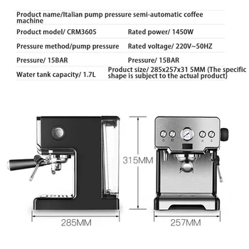 15bar Kavos virimo aparatas Espresso Maker Pusiau Automatinis Siurblio Tipas Kapučino Pieno Burbulas Maker italijos Kavos Aparatas CRM3605 Namų