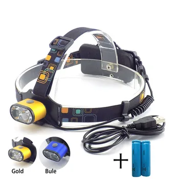18650 Įkraunamas LED Žibintas T6 USB Galvos Žibintuvėlis, Kempingas priekinis žibintas Dual Lempos Šviesos Žibintuvėlis Lanterna