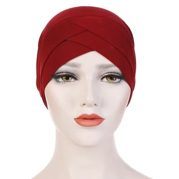 1PC Naujų Moterų, Musulmonų Kryžiaus Šalikas Vidinis Dangtelis Galvos Dėvėti Skrybėlę Turbaną Headwrap