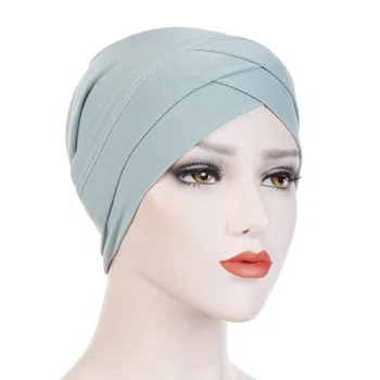 1PC Naujų Moterų, Musulmonų Kryžiaus Šalikas Vidinis Dangtelis Galvos Dėvėti Skrybėlę Turbaną Headwrap