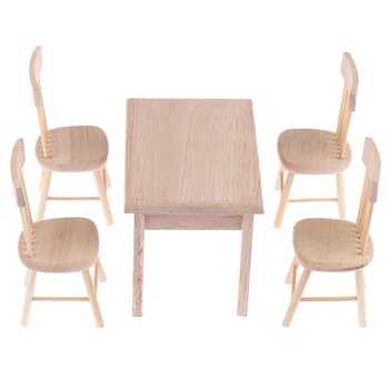 1Set Valgomojo Stalas, Kėdės Modelis 1:12 Miniatiūriniai Lėlių Mediniai Baldai, Žaislų Rinkinys, Aukštos Kokybės