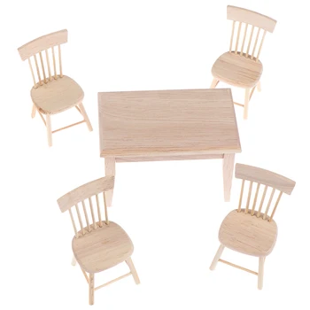 1Set Valgomojo Stalas, Kėdės Modelis 1:12 Miniatiūriniai Lėlių Mediniai Baldai, Žaislų Rinkinys, Aukštos Kokybės