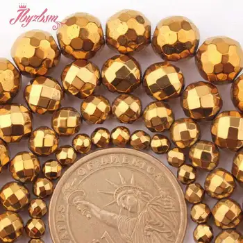 2,3,4,6,8,10 mm Apvalus Briaunotas Aukso Hematitas (Nėra Magnetinių) Akmens Karoliukai Kryptis 15