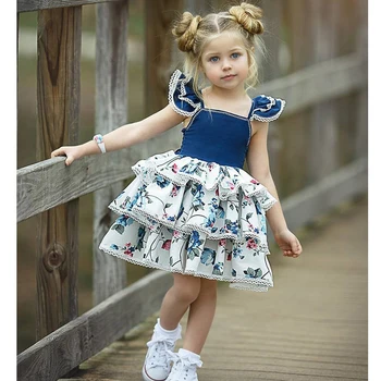 2-6Yrs Naujo Dizaino Kūdikių Mados Spausdinti Sluoksnių Suknelė Vaikų Mergaičių Gražių Drabužių
