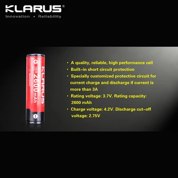 2 vnt Nešiojami Apšvietimo Reikmenys KLARUS LiR 18650 Li-ion 2600mAh Baterija 3.7 V