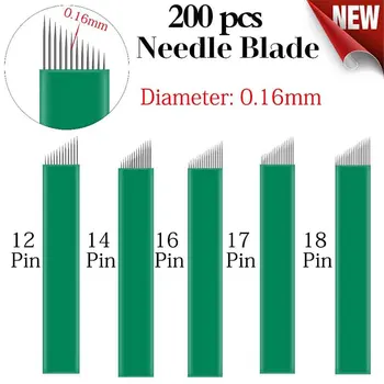 200pcs Žalia Nano LAMINA MICRO U Formos 0.16 mm Tebori Microblading FLEX CHANFRADA Adatos permanentinis Makiažas Antakių Lūpų Vadovas Pen