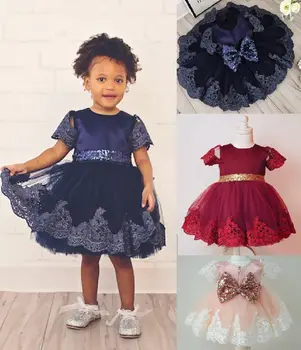 2017 m. Nauja Baby Merginos Princesė Suknelė Drabužius trumpomis Rankovėmis Nėrinių Lankas, Kamuolys Suknelė Tutu Šalis Suknelė Bamblys Vaikai Fancy Dress 0-7Y