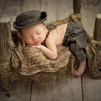 2018 3pcs/Set Naujagimių Fotografijos Baby Nuotrauka Rekvizitai Berniuko Suspender Kelnes Ponas Hat Kaubojaus Skrybėlę Kūdikių Photoshoot Komplektai