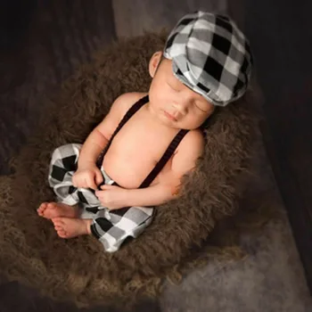2018 3pcs/Set Naujagimių Fotografijos Baby Nuotrauka Rekvizitai Berniuko Suspender Kelnes Ponas Hat Kaubojaus Skrybėlę Kūdikių Photoshoot Komplektai