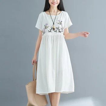 2018 m. Vasaros Medvilnės Ir Lino Siuvinėjimo Kinų Stiliaus Moterų Suknelė Meno Vintage 