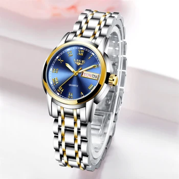2019 LIGE Moteris Laikrodžiai Rose Gold Top Brand Prabangos Žiūrėti Moterų Kvarco Vandeniui Moterų Laikrodis Ponios, Mergaitės Laikrodžiai Laikrodis