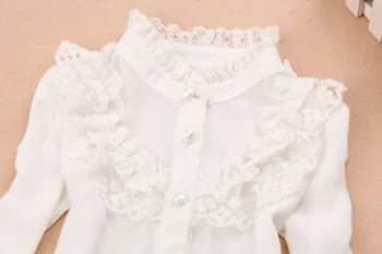 2019 m. Rudenį mergaičių drabužiai vaikams, drabužiai mokyklos mergina balta palaidinė princesė nėriniais, šifono vaikų marškinėliai, vaikiški drabužiai blusas 2-16Y