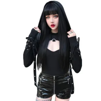 2019 Mados Moterų Gothic Punk Hoodies Tvarstis Seksualus Vampyras Helovinas Palaidinukė Pasėlių Viršų