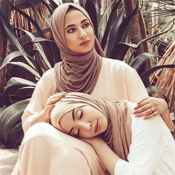 2019 Musulmonų Jersey Hijab Šalikas Minkštas Kieto Skaros Skarelė foulard femme musulman Islamą, Arabų Wrap Galvos Turbaną Moterų Šalikai
