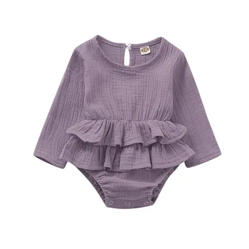 2019 Nauja Kūdikiui Baby Girl Drabužius Ilgomis Rankovėmis Romper Suknelė Medvilnės&Lino Outfitsfit
