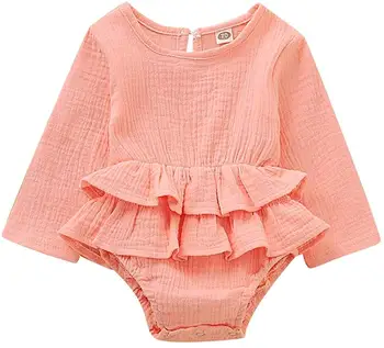 2019 Nauja Kūdikiui Baby Girl Drabužius Ilgomis Rankovėmis Romper Suknelė Medvilnės&Lino Outfitsfit