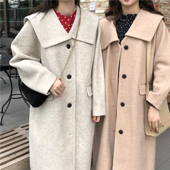 2019 nauja rudens žiemos moterų mados atsitiktinis ilgomis rankovėmis, Paltai