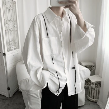 2019 Originalaus dizaino prarasti dizaino prasme raišteliu balti marškiniai S-5XL! Didelis vyriški marškiniai