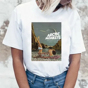 2019 Vasaros Viršūnes Arctic Monkeys Balti Marškinėliai Moterims trumpomis Rankovėmis O neck T shirt Moterų Punk Rock Laiškas Spausdinti Marškinėliai, Femme