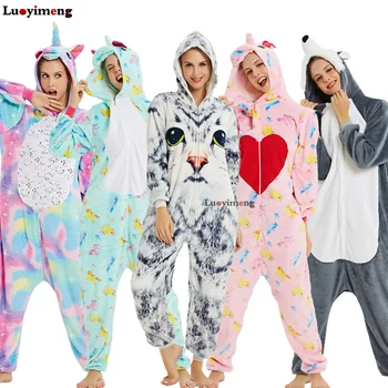 2019 Vienaragis Pižama Onesie Moterų Kugurumi Panda Pižamos Žiemos Flanelė Sleepwear Suaugusiųjų Nightie Dygsnio Pijama Unicornio Bendras