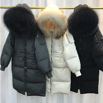 2019 žiemos naujas stilius korėjos versija žemyn striukė ilgai stiliaus didelis vilnos apykaklės moterų kailis raišteliu mados prarasti lady drabužiai