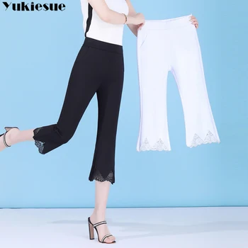 2020 Balta Varpo Apačioje Kelnės Moterims Aukšto Juosmens elastinga Flare Kelnės Naujas Slim Atsitiktinis nėrinių kratinys Darbo Drabužiai Pantalon Femme