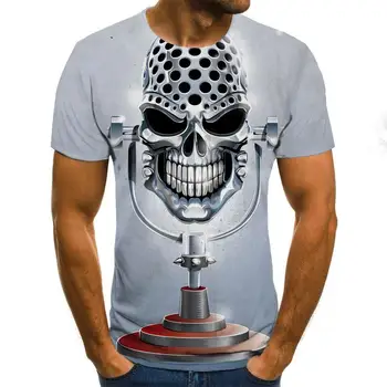 2020 m. Europos ir Amerikos stiliaus mados trumpas rankovėmis vyriški T-shirt kaukolė geometrinis 3D skaitmeninis spausdinimas trumpomis rankovėmis