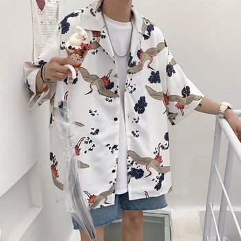 2020 M. Japonijos Streetwear Harajuku Marškinėliai Vyrams HipHop Negabaritinių Grus Japonensis Atspausdinta Marškinėliai Trumpomis Rankovėmis Viršūnes Atsitiktinis