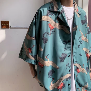 2020 M. Japonijos Streetwear Harajuku Marškinėliai Vyrams HipHop Negabaritinių Grus Japonensis Atspausdinta Marškinėliai Trumpomis Rankovėmis Viršūnes Atsitiktinis