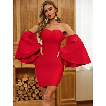 2020 M. Moteris Seksuali Off Peties Raudona Mini Bodycon Tvarstis Suknelė Vasaros Prašmatnus Įžymybė Šalis Suknelė Vestido