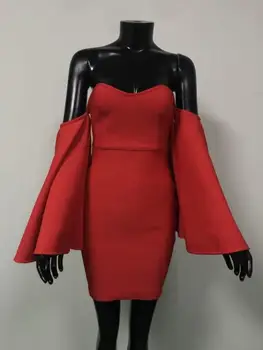 2020 M. Moteris Seksuali Off Peties Raudona Mini Bodycon Tvarstis Suknelė Vasaros Prašmatnus Įžymybė Šalis Suknelė Vestido