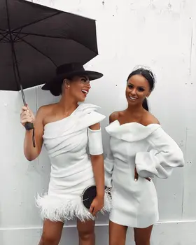 2020 M. Moteris Seksuali Vieną Petį Dizaineris Plunksnos Baltos, Juodos Tvarstis Suknelė Elegantiškas Vakarą Įžymybių Elegantiškas Šalis Suknelė Vestido