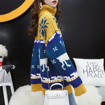 2020 m. rudens ir žiemos naujas megztinis moteriška studentų korėjos prarasti aukštu kaklu apsidraudimo Kalėdų snaigės briedžių, tingus vėjas sustorėjimas